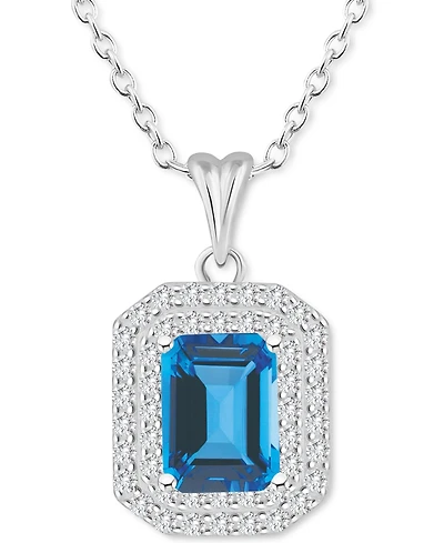 Rhodolite Garnet (2 ct. t.w.) & White Topaz (1/2 Octagon Halo 18" Pendant Necklace Sterling Silver (Also Citrine, Peridot, Amethyst