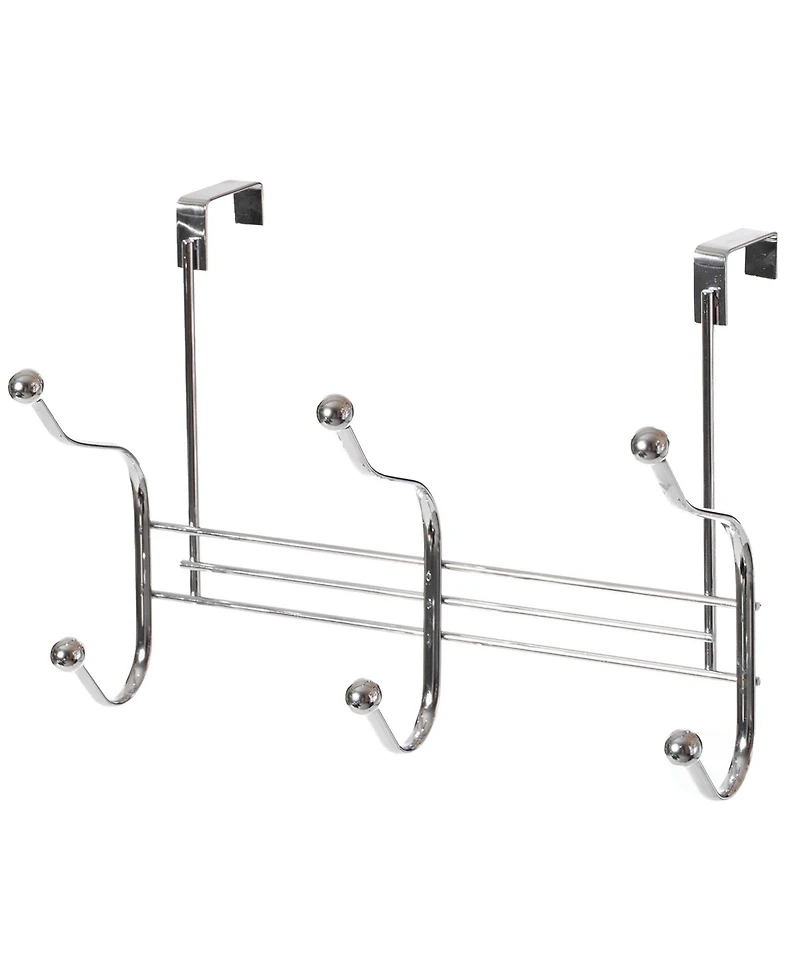Basicwise Chrome 6 Hook Hanger Organizer, Hang Over The Door Kitchen Vanity Towel Hook, Entryway Coat Rack