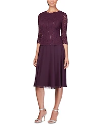 Alex Evenings Petite Cowl-Back Tea-Length Dress