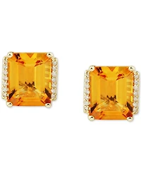 Citrine (4-1/3 ct. t.w.) & Diamond (1/10 ct. t.w.) Stud Earrings in 14k Gold