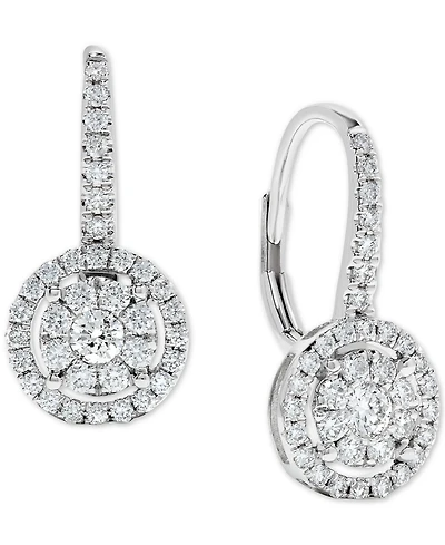 Diamond Halo Cluster Drop Earrings (3/4 ct. t.w.) in 14k White Gold