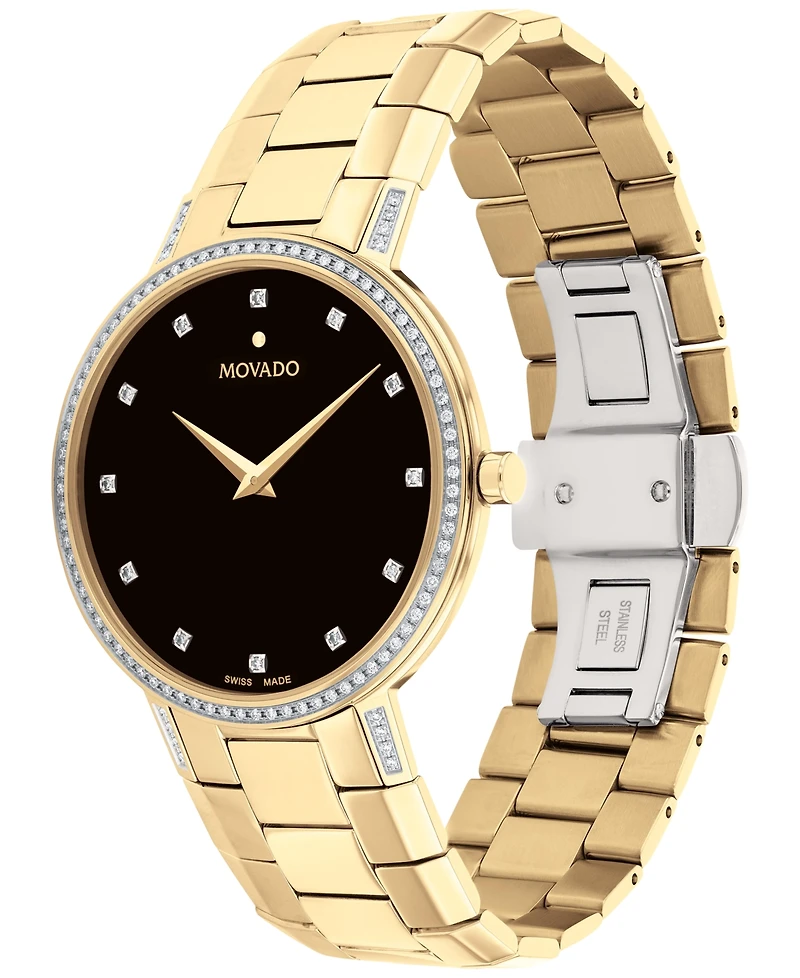 Movado Faceto Men's Swiss Diamond (3/8 ct. t.w.) Gold-Tone Pvd Bracelet Watch 39mm