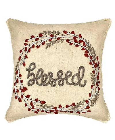 Mod Lifestyles Blessed Wreath Embroidered Decorative Pillow, 18" x 18"