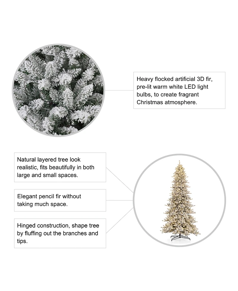 Glitzhome Pre-Lit Flocked Slim Fir Artificial Christmas Tree with 950 Warm White Lights, 11'