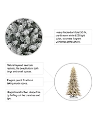 Glitzhome Pre-Lit Flocked Slim Fir Artificial Christmas Tree with 950 Warm White Lights, 11'