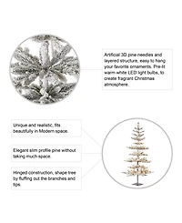 Glitzhome Deluxe Pre-Lit Flocked Pine Artificial Christmas Tree with 300 Warm White Lights, 6'