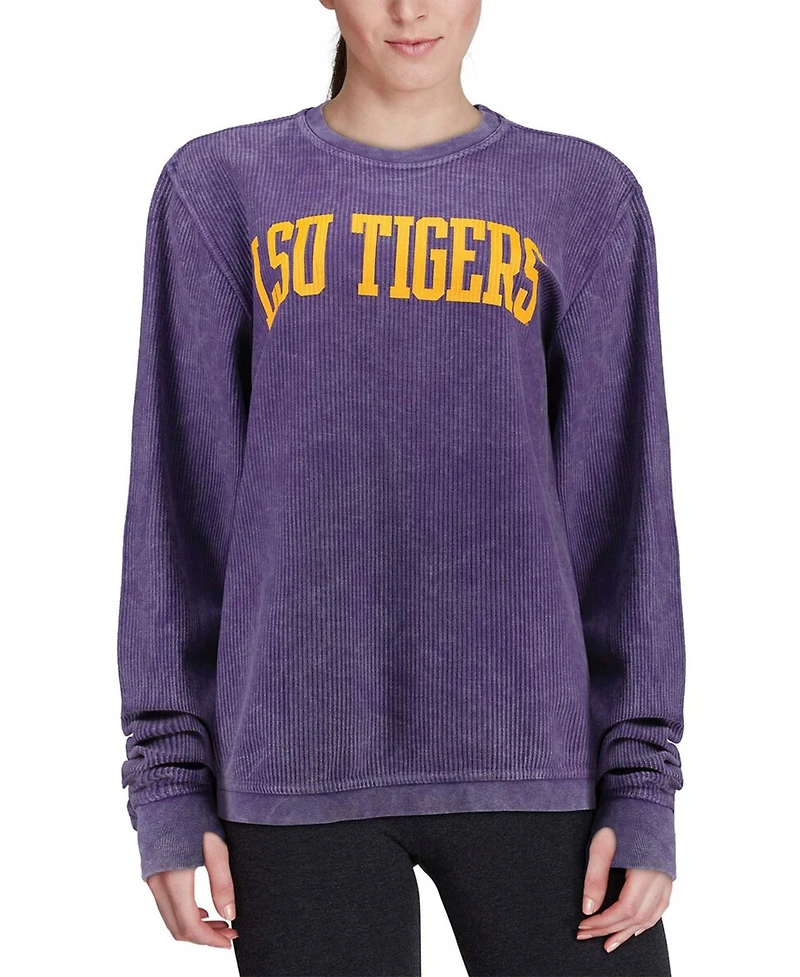 Women's Purple Lsu Tigers Comfy Cord Vintage-Like Wash Basic Arch Pullover Sweatshirt
