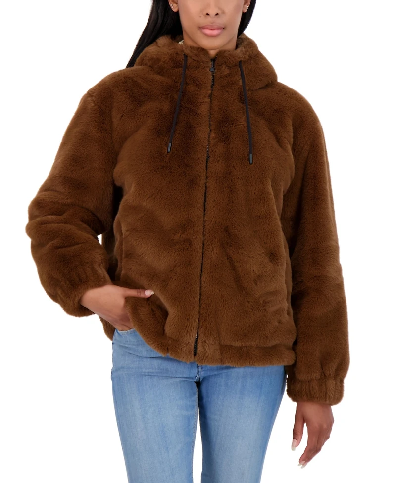 Sebby Juniors' Reversible Faux Fur Hooded Bomber Jacket