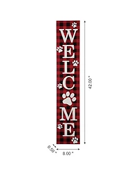 Glitzhome Wooden Plaid Pet " Welcome" Porch Sign, 42"
