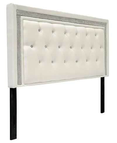 Maria Faux Leather Upholstered Headboard Tufted Crystals Rhinestone, Full/Queen