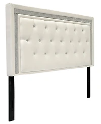 Maria Faux Leather Upholstered Headboard Tufted Crystals Rhinestone, Full/Queen