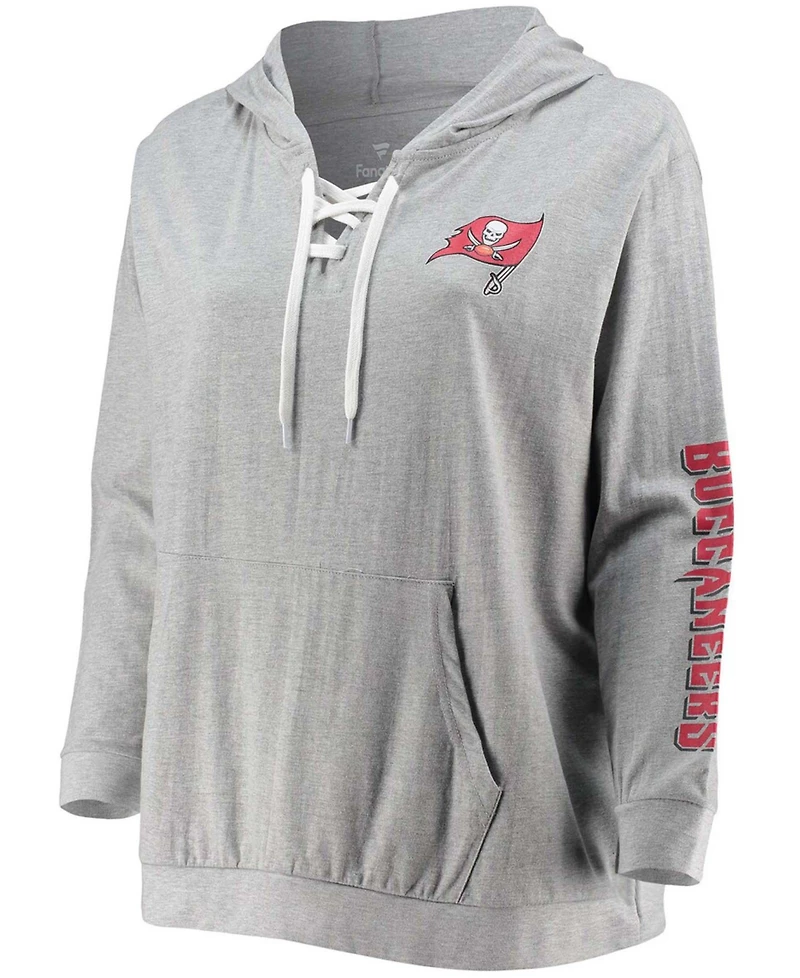 Women's Plus Heathered Gray Tampa Bay Buccaneers Lace-Up Pullover Hoodie