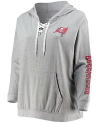 Women's Plus Heathered Gray Tampa Bay Buccaneers Lace-Up Pullover Hoodie