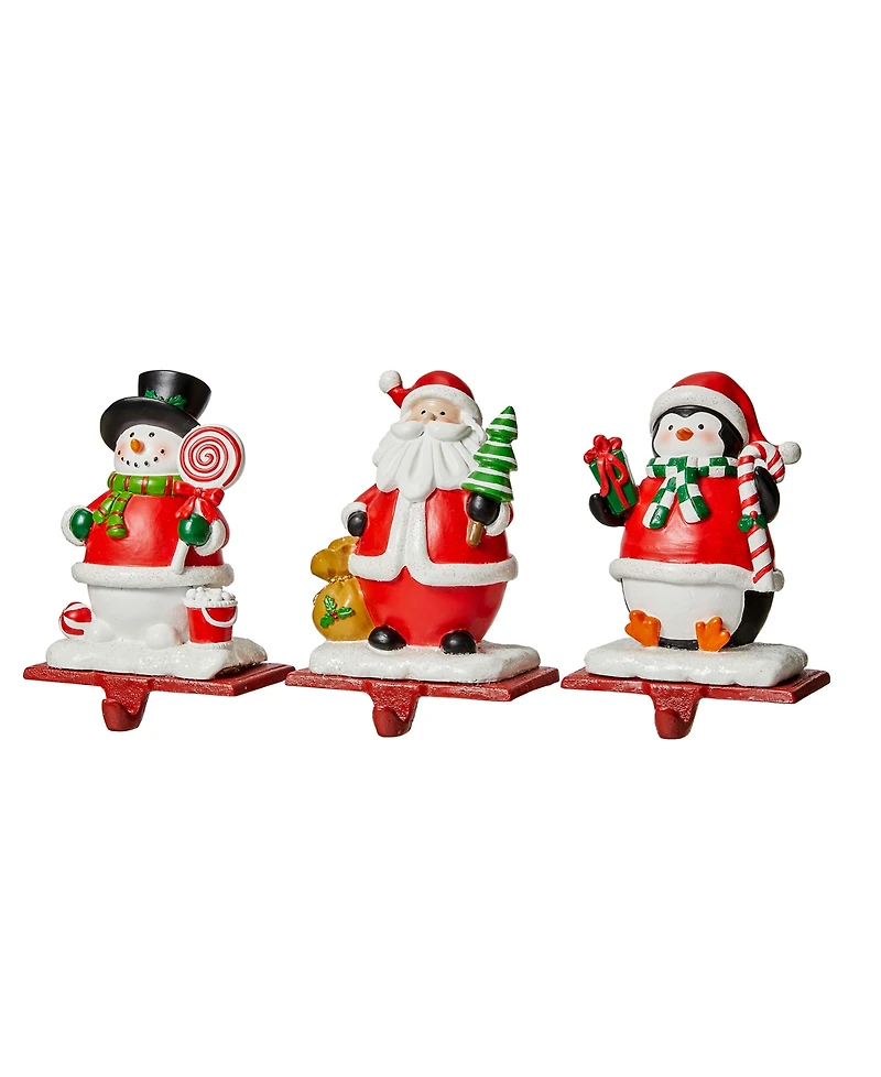 Glitzhome 3 Piece Santa, Snowman, Penguin Stocking Holder Set, 4.5''
