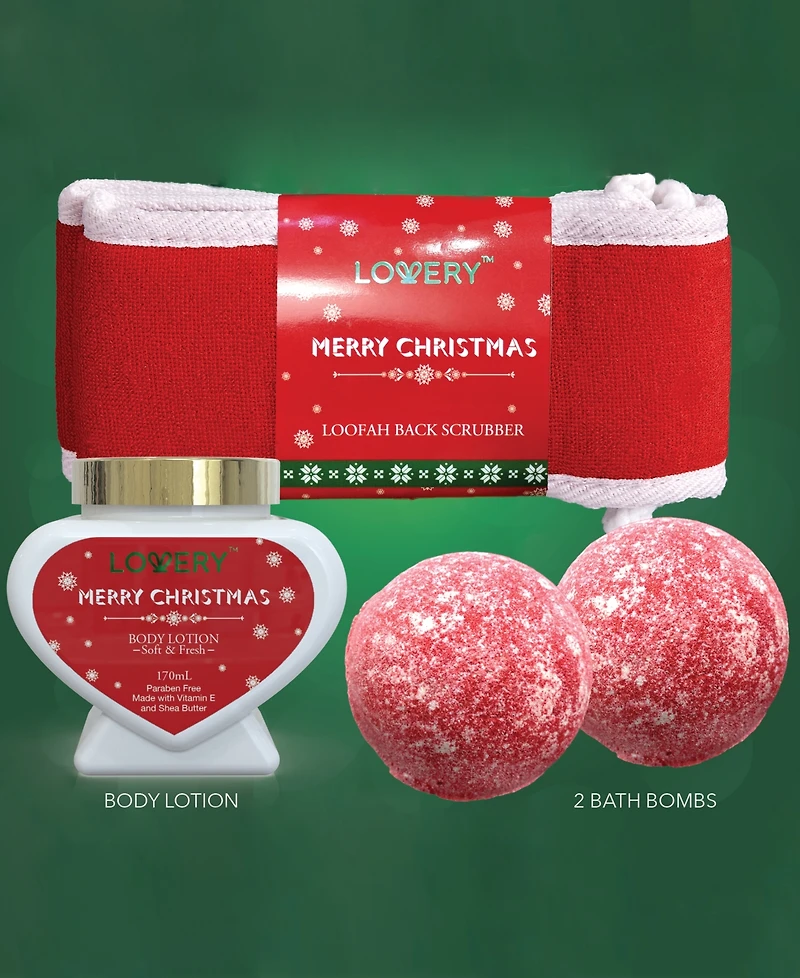 Lovery Strawberry Sandalwood Christmas Gift Set, Bath and Body Care Gift Package, 8 Piece