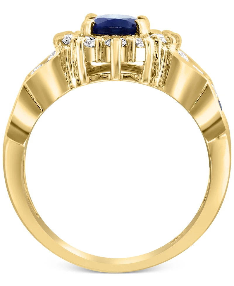 Effy Sapphire (2-1/4 ct. t.w.) & Diamond (1-1/10 ct. t.w.) Halo Statement Ring in 14k Gold