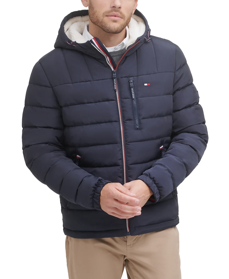 Tommy Hilfiger Men's Sherpa Lined Hooded Quilted Puffer Jacket