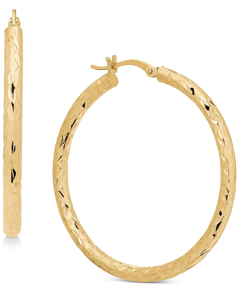 Textured Round Medium Hoop Earrings in 14k Gold, 40mm