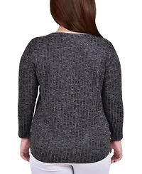 Plus Long Sleeve Ribbed Henley