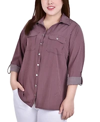 Ny Collection Plus Size 3/4 Sleeve Roll Tab Notch Collar Blouse