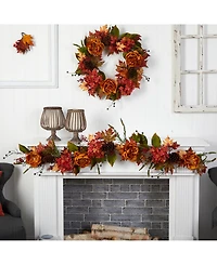 6' Fall Ranunculus, Hydrangea and Berries Autumn Artificial Garland