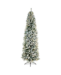 Slim Flocked Montreal Fir Artificial Christmas Tree with 400 Warm Led Lights and 1348 Bendable Branches, 8'