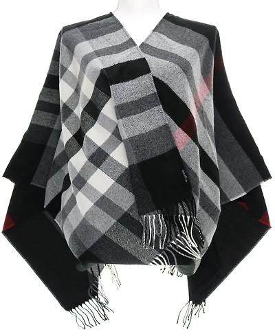 Fraas Women's Plaid Cape Sweater with Fringe-Trim