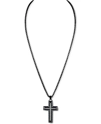 Esquire Men's Jewelry Diamond Cross 22" Pendant Necklace Gold Tone Ion-Plated Stainless Steel & Black Carbon Fiber, Created for Macy's (Also Bla
