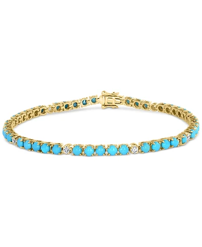 Effy Turquoise & Diamond (1/3 ct. t.w.) Tennis Bracelet in 14k Gold