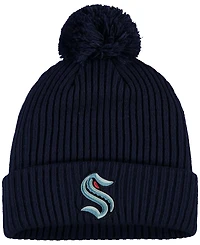 Men's Deep Sea Navy Blue Seattle Kraken Primary Logo Cuffed Knit Hat with Pom