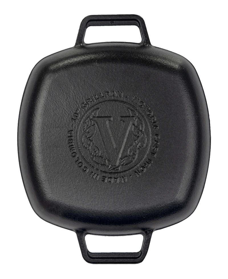 Victoria 10in Square Grill Pan with Double Loop Handles, Seasoned