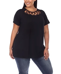 White Mark Plus Crisscross Cutout Short Sleeve Top