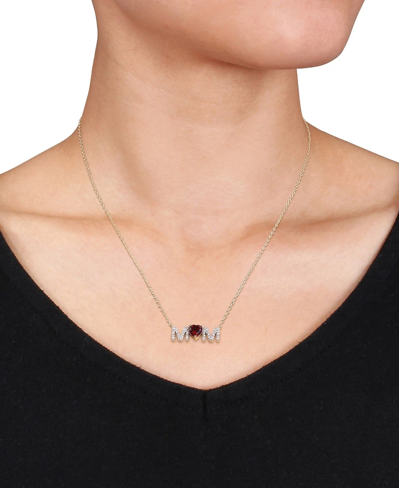 Rhodolite Garnet (4/5 ct. t.w.) & Diamond (1/10 ct. t.w.) Mom 18" Pendant Necklace in 18k Gold-Plated Sterling Silver