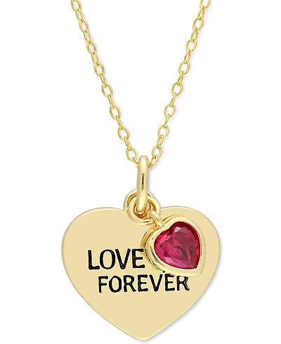 Lab-Grown Ruby & Heart "Love Forever" Double Charm 18" Pendant Necklace (5/8 ct. t.w.) in 18k Gold-Plated Sterling Silver