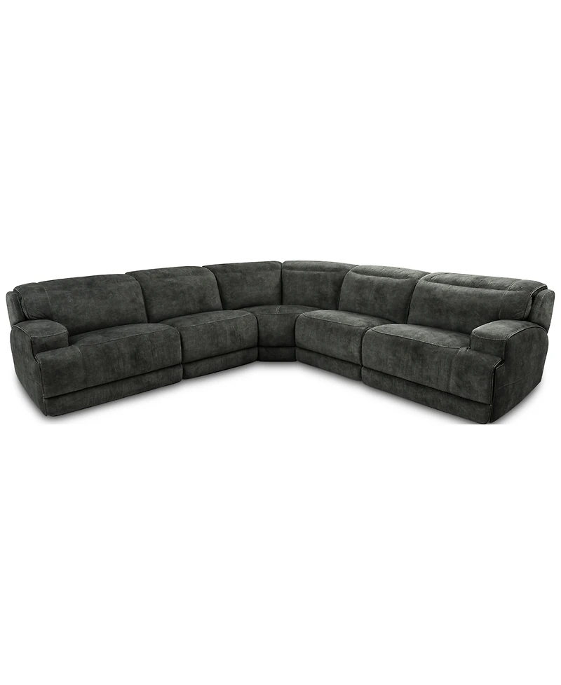 Sebaston 5-Pc. Fabric Sectional with 3 Power Motion Recliners, Created for Macy's