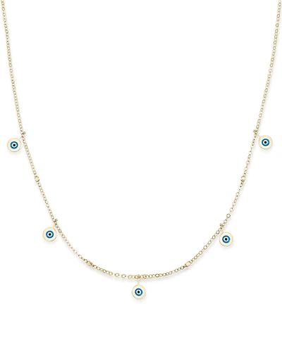 Enamel Evil Eye Dangle 18" Statement Necklace in 10k Gold