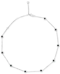Onyx Bezel Station Necklace in Sterling Silver, 16" + 1" extender