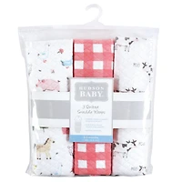 Hudson Baby Baby Girls Hudson Quilted Cotton Swaddle Wrap 3pk Farm Animals, 0-3 Months