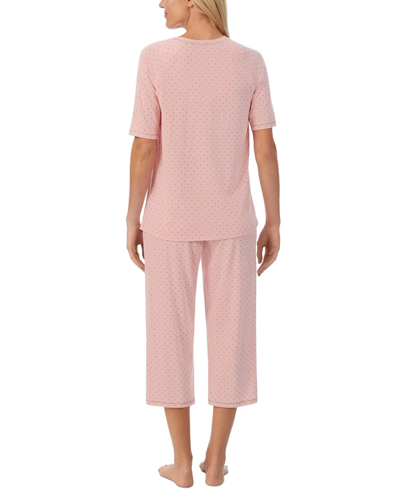 Cuddl Duds Printed Elbow-Sleeve Top & Capri Pants Pajama Set