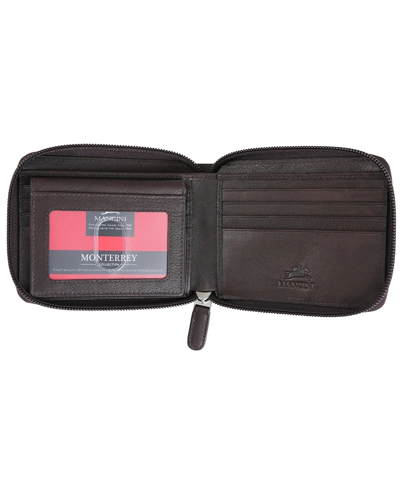 Men's Monterrey Collection Zippered Bifold Wallet with Removable Pass Case