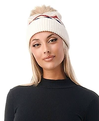 Marcus Adler Women's Chevron Faux Fur Pom Cuff Beanie