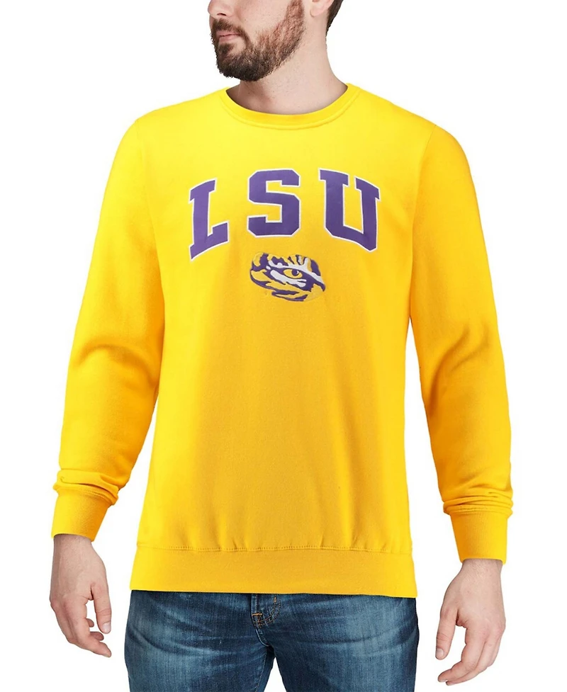 Colosseum Men's Lsu Tigers Arch & Logo Crew Neck Sweatshirt