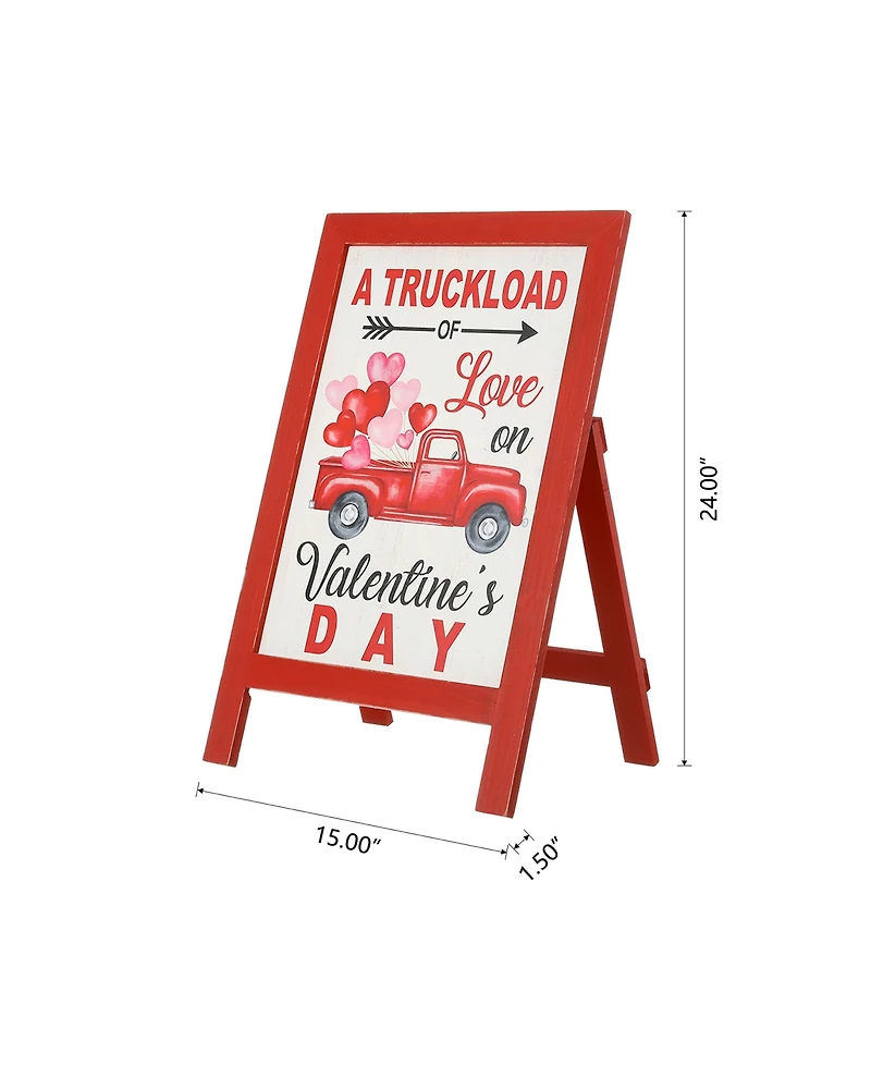 Glitzhome 24" Valentine's Wooden Truck Porch Sign and Standing Decor