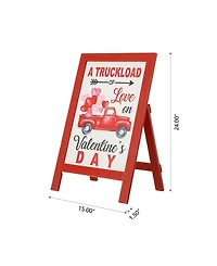 Glitzhome 24" Valentine's Wooden Truck Porch Sign and Standing Decor