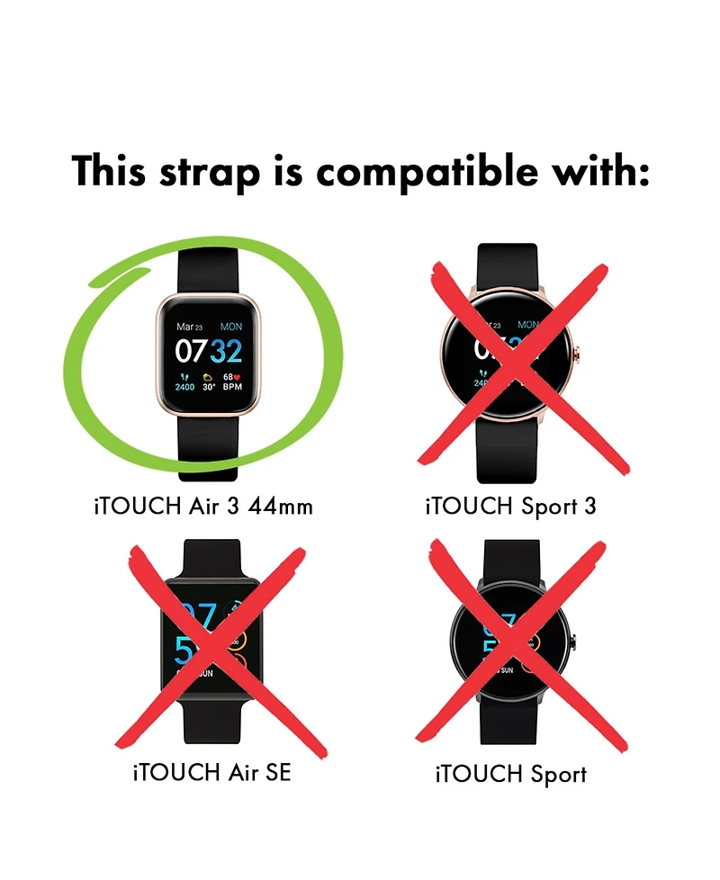 iTouch Air 3 44mm/Air 4 Extra Interchangeable Strap: Black Silicone