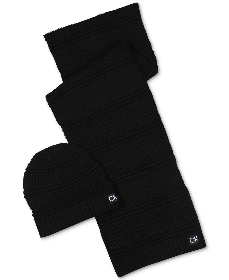 Calvin Klein Men's Mixed Stripe Scarf & Beanie Hat Gift Set