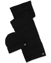 Calvin Klein Men's Mixed Stripe Scarf & Beanie Hat Gift Set