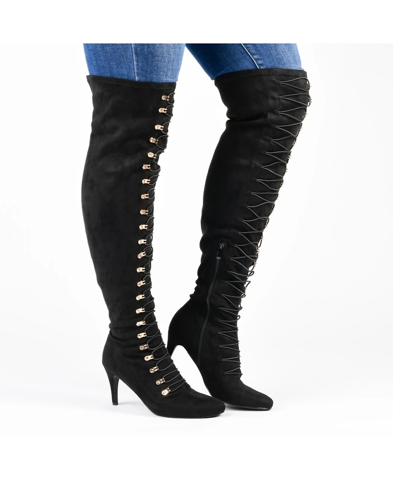 Journee Collection Women's Trill Wide Calf Lace Up Over The Knee Dress Boots