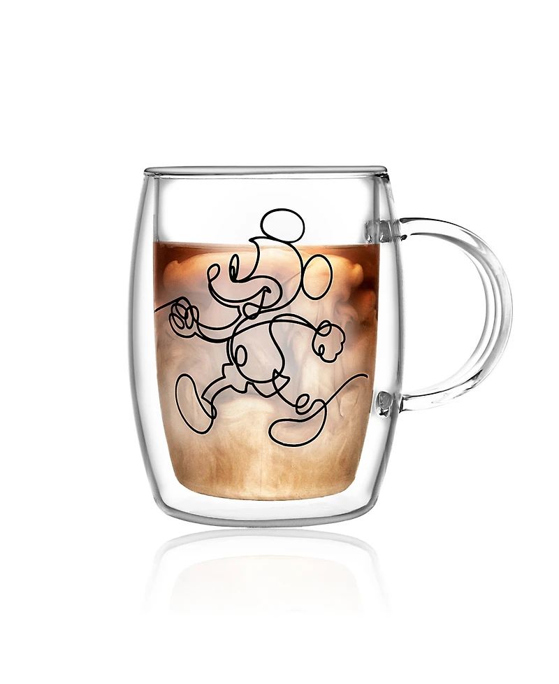 JoyJolt Disney Mickey and Pluto Aroma Glass Espresso Mugs, Set of 2