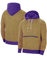 Men's Gold-Tone, Purple Los Angeles Lakers 75th Anniversary Courtside Striped Pullover Hoodie